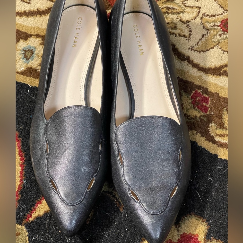 BRAND NEW COLE HAAN BLACK POINTED CUTOUT LEATHER FLATS WOMENS SIZE 9B